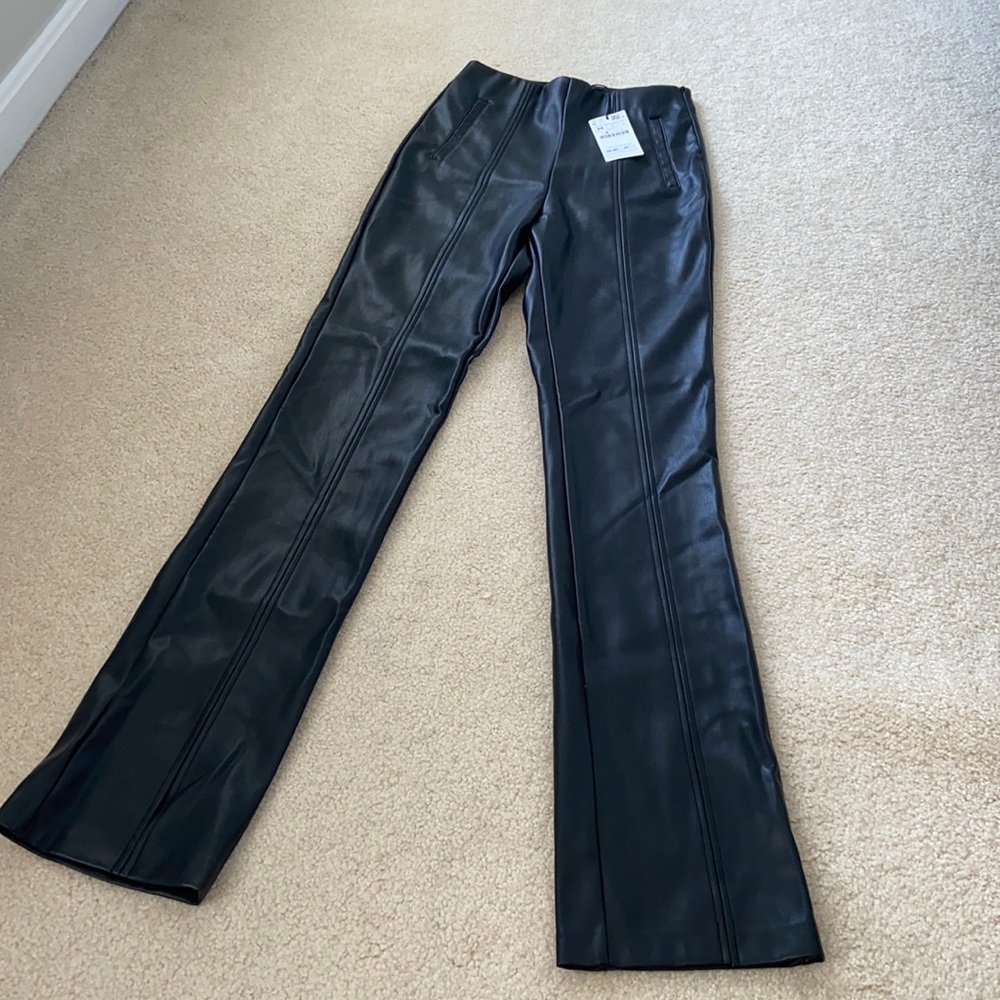 Stradivarius Black Flare Leather Pants US size 2/EUR size 34